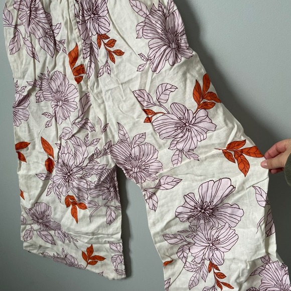 RACHEL Rachel Roy Floral Wide Leg Pants Cream Orange 100% Linen Women's Small - Picture 6 of 8
